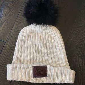 Cream Love Your Melon Hat with Black Pom